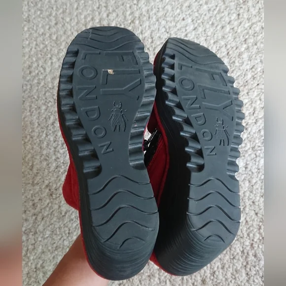 Fly London Shoes Yip Red Suede Wedge Heel Ankle Boots Size EU 37 US 6.5